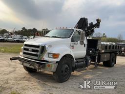 (Bellport, NY) HIAB 111-B-3CLX, Knuckleboom Crane mounted behind cab on 2011 Ford F750 Flatbed Truck