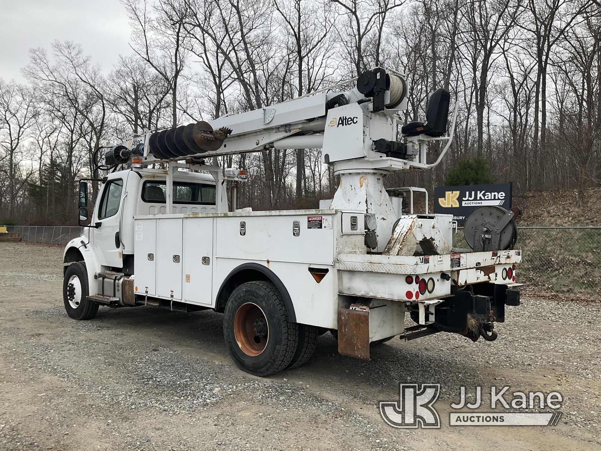 (Shrewsbury, MA) Altec DM47B-TR, Digger Derrick rear mounted on 2014 Freightliner M2106 Flatbed/Util