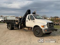 (Bellport, NY) HIAB 111-B-3CLX, Knuckleboom Crane mounted behind cab on 2011 Ford F750 Flatbed Truck