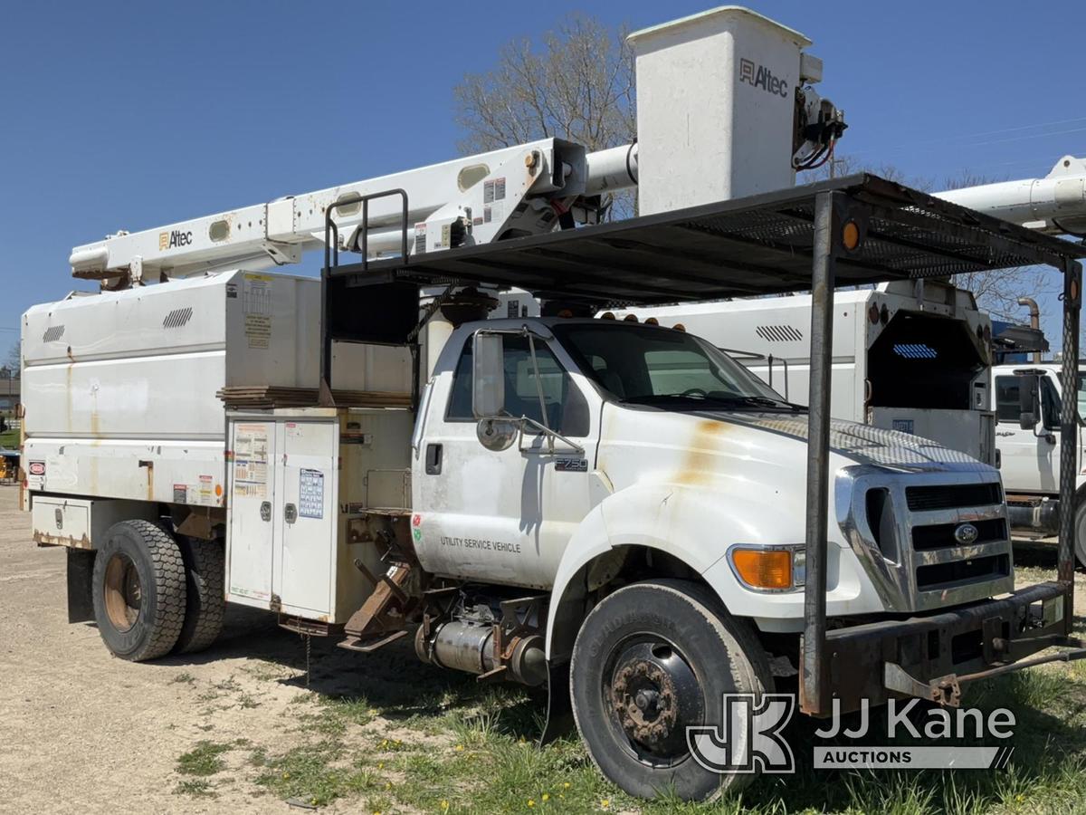 (Charlotte, MI) Altec LRV55, Over-Center Bucket Truck mounted behind cab on 2011 Ford F750 Chipper D