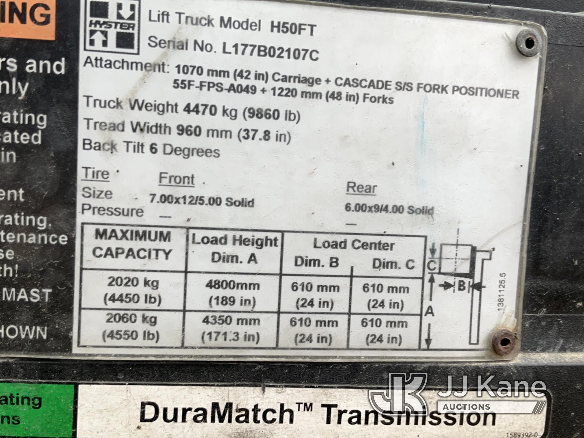 (Charlotte, MI) 2005 Hyster H50FT Rubber Tired Forklift Runs, Moves, Operates, Jump to Start, LP Tan