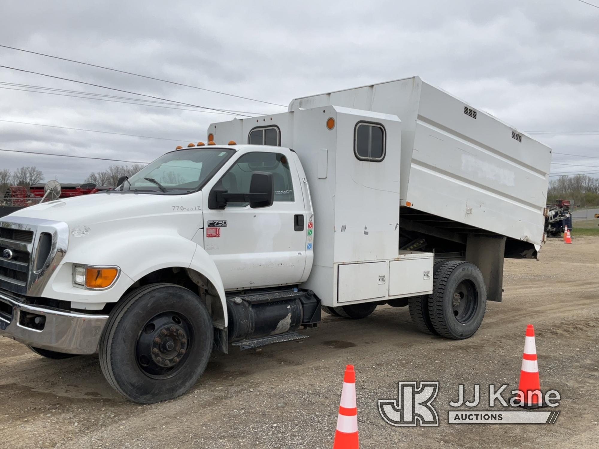 (Charlotte, MI) 2013 Ford F750 Chipper Dump Truck Runs, Moves, Dump Operates, ABS Light, Check Engin