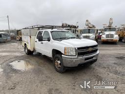 (Rome, NY) 2011 Chevrolet Silverado 3500HD 4x4 Crew-Cab Service Truck Runs & Moves, Engine Light On,