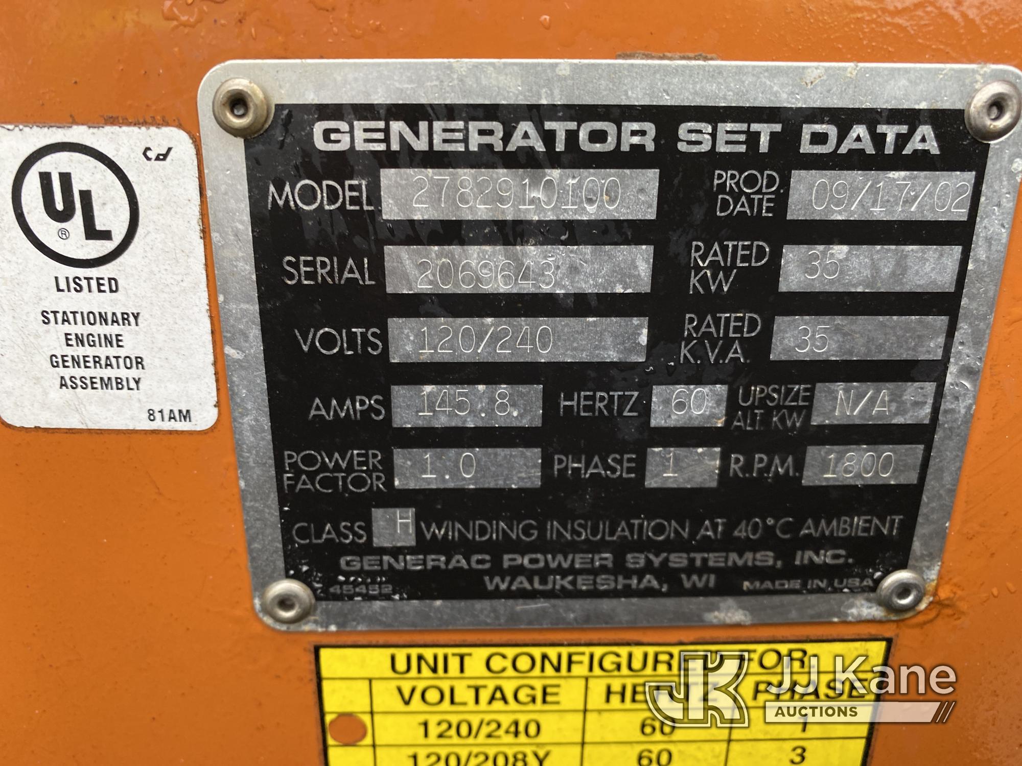 (Plymouth Meeting, PA) Generac 2782910100 Generator, Skid Mtd. Runs, Rust Damage