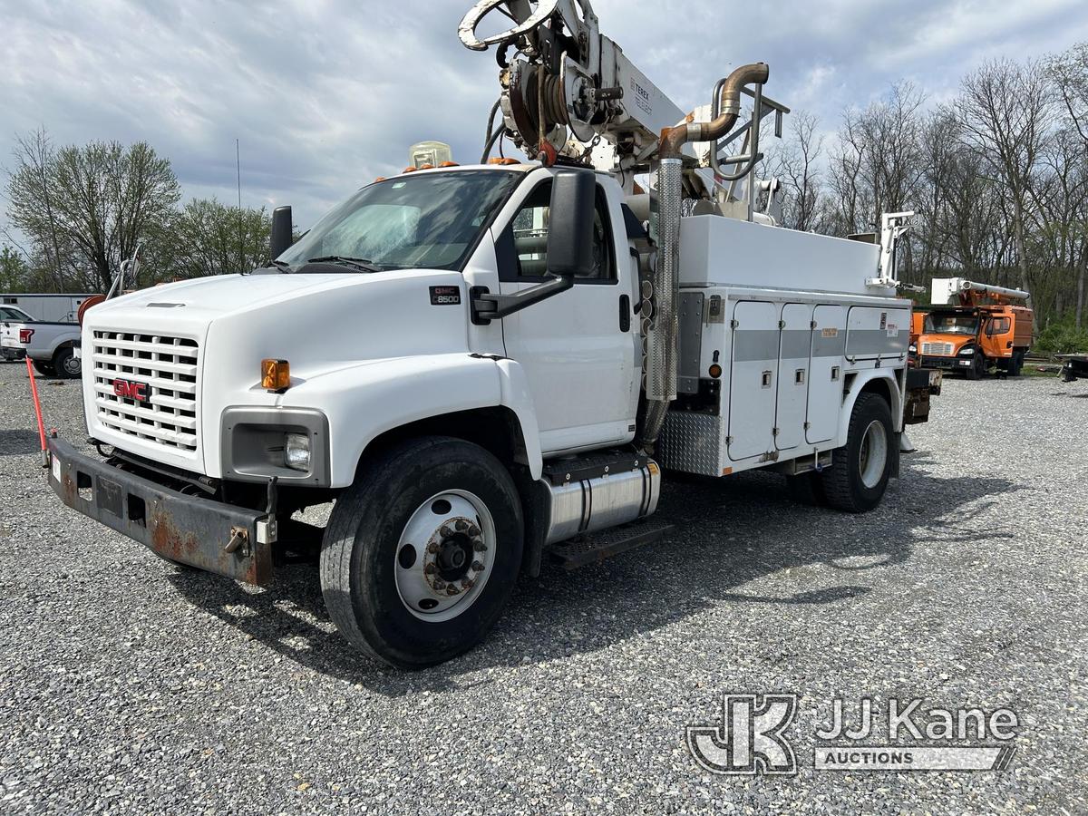 (Hagerstown, MD) Terex L4045, Digger Derrick corner mounted on 2005 GMC C8500 Service Truck Runs & M