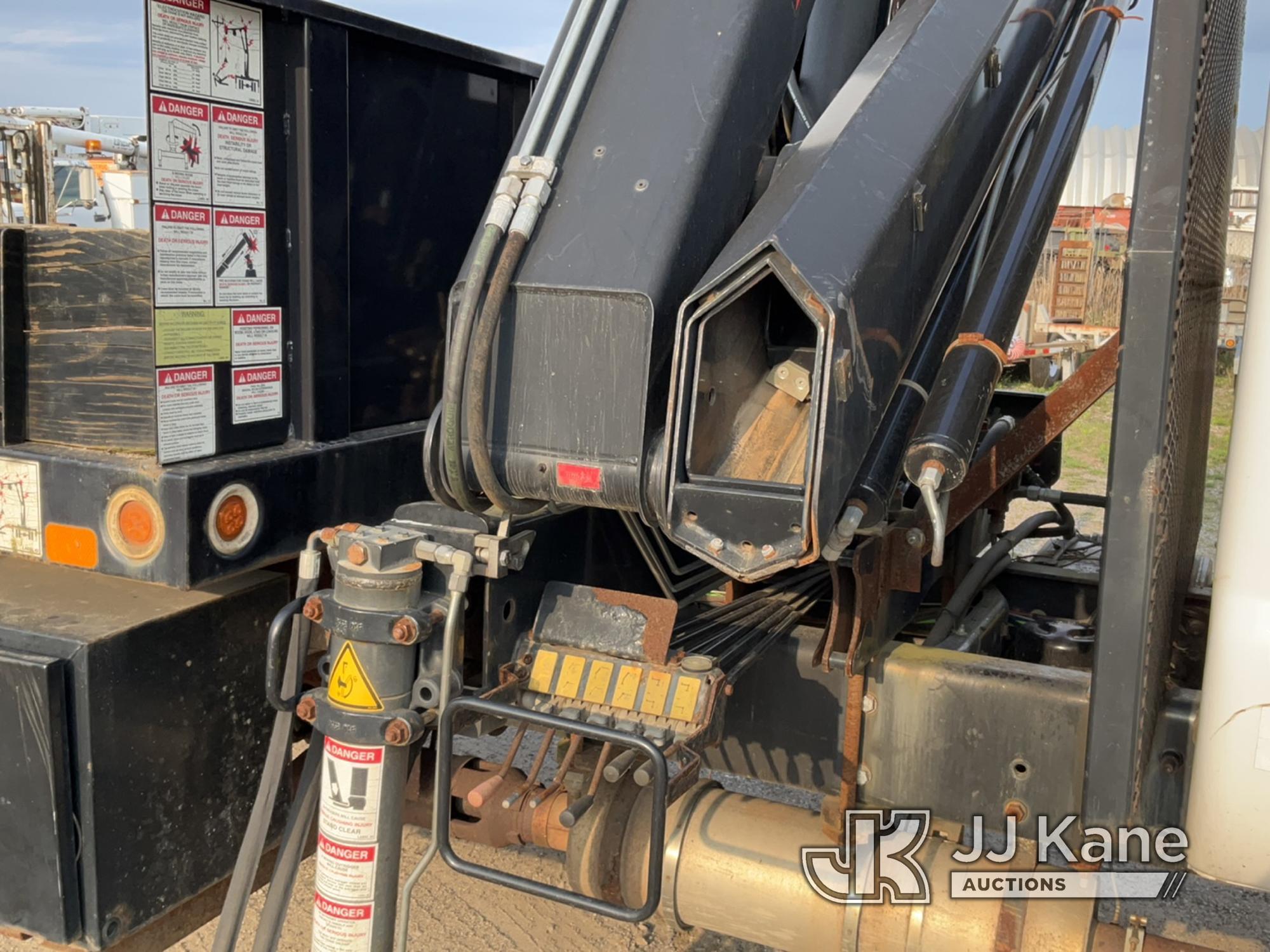 (Bellport, NY) HIAB 111-B-3CLX, Knuckleboom Crane mounted behind cab on 2011 Ford F750 Flatbed Truck