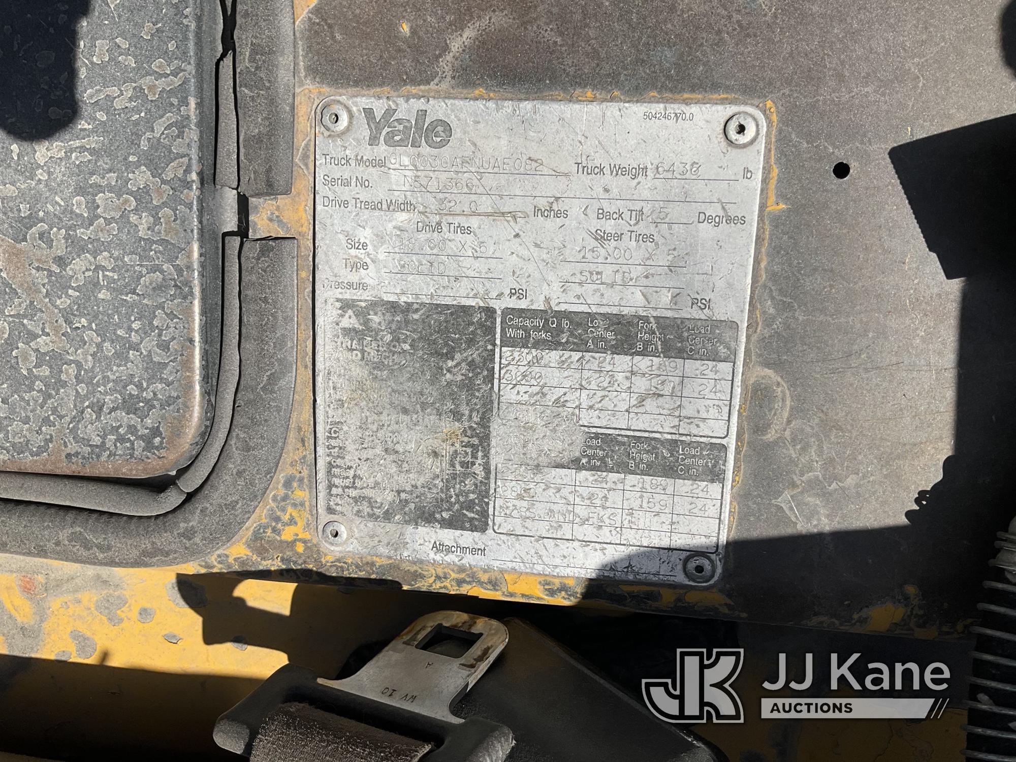 (Jurupa Valley, CA) Yale GLC030AFNUAE082 Solid Tired Forklift Bill of Sale Only, Not Running, Missin