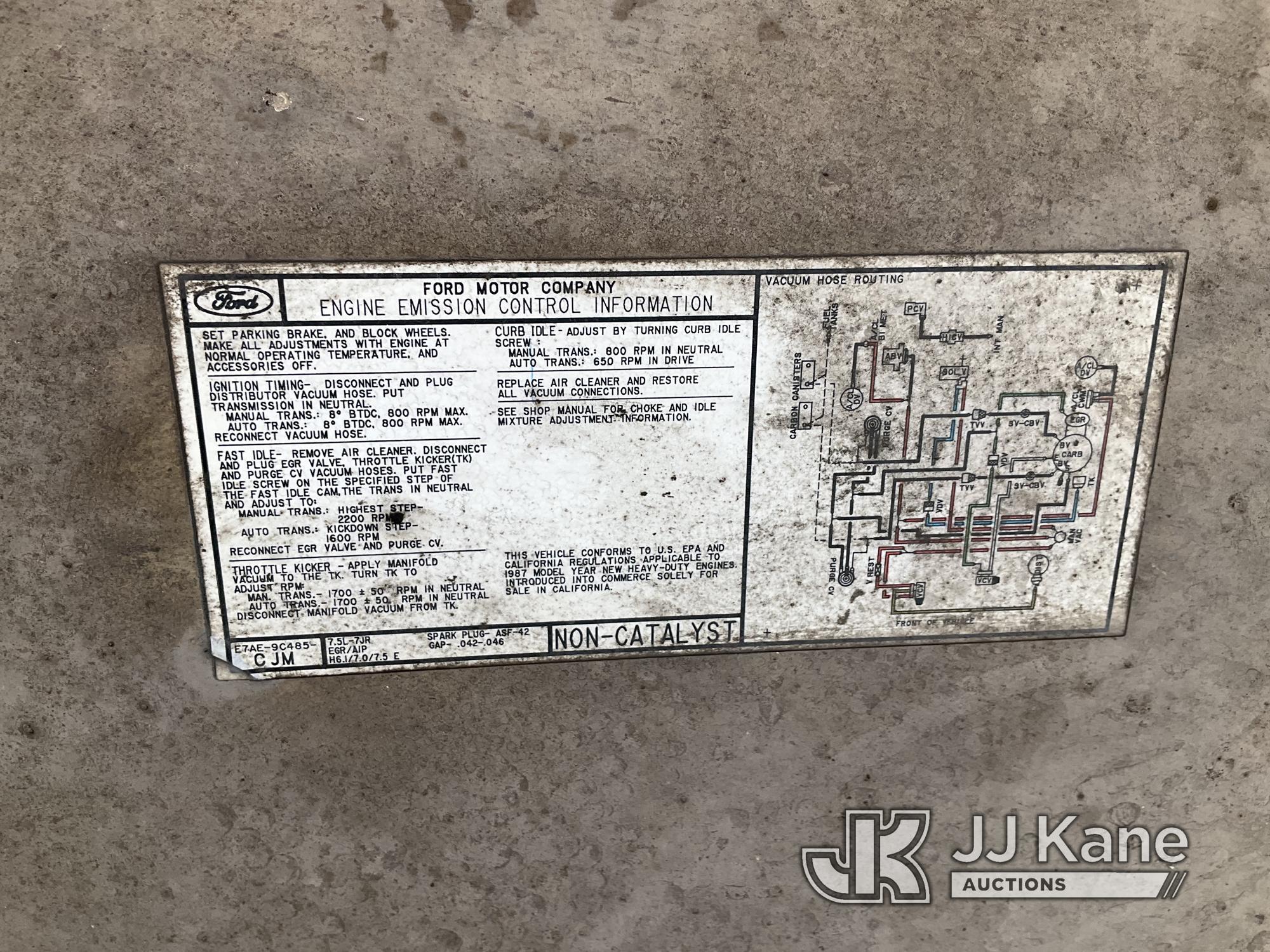 (Jurupa Valley, CA) 1987 Ford F350 Cab & Chassis Cranks Does Not Start, Missing GVWR Sticker