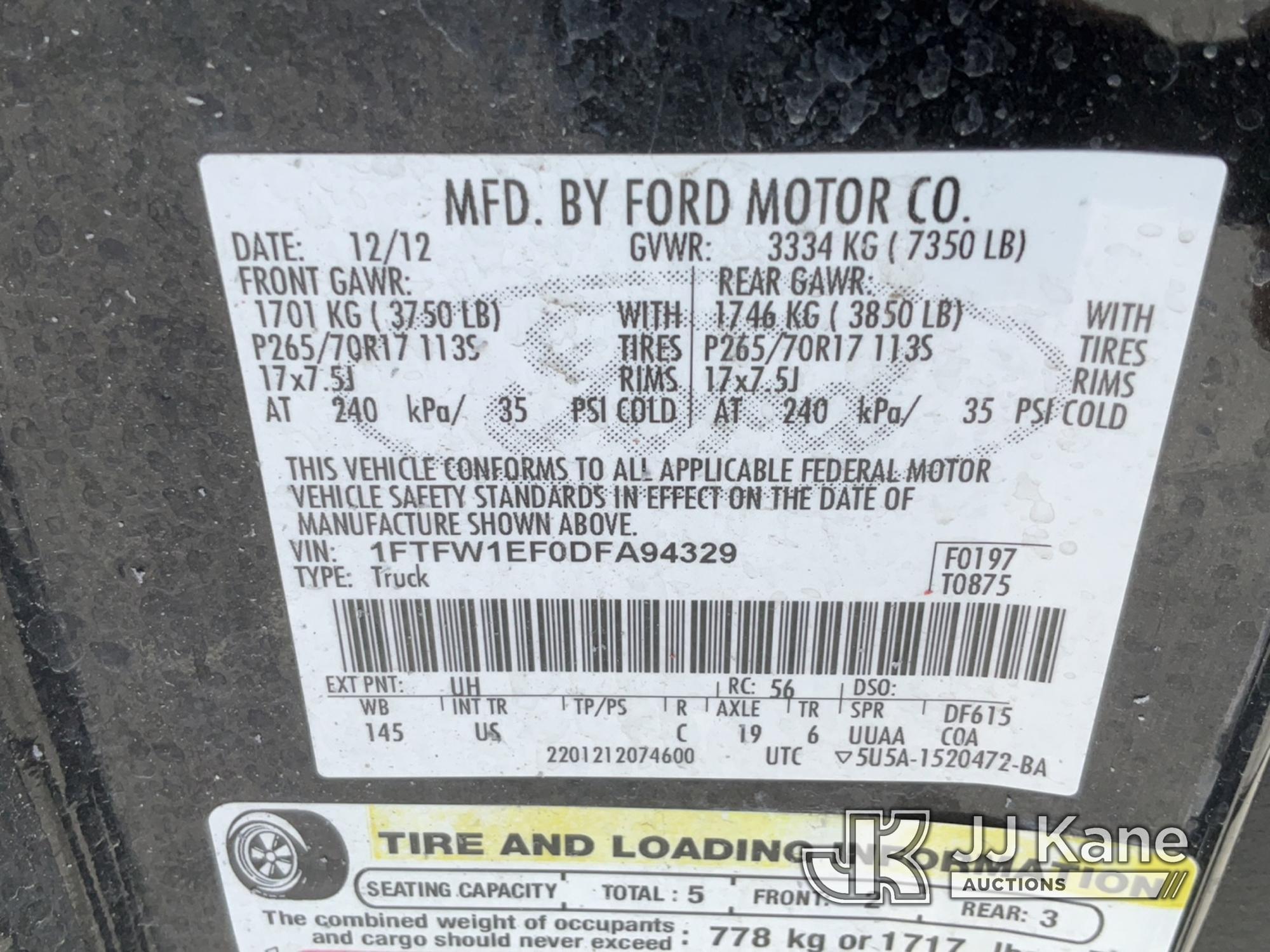 (Salt Lake City, UT) 2013 Ford F150 4x4 Crew-Cab Pickup Truck Runs & Moves