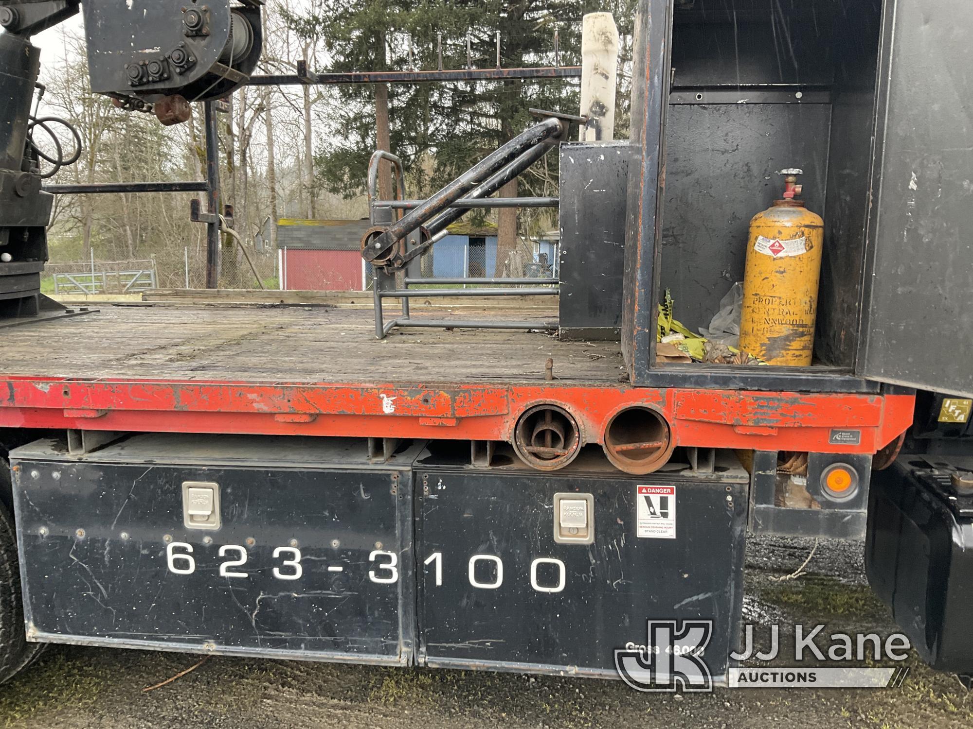 (Tacoma, WA) Telescopic Sign Crane rear mounted on 1996 GMC C7500 Flatbed/Utility Truck Runs, Moves)