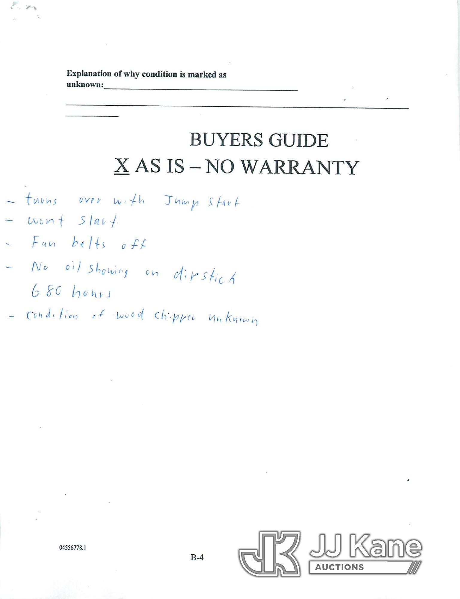 (Glendive, MT) 2005 Bandit 1290 Chipper Not Running, Condition Unknown, Cranks, No Key, Body Damage)