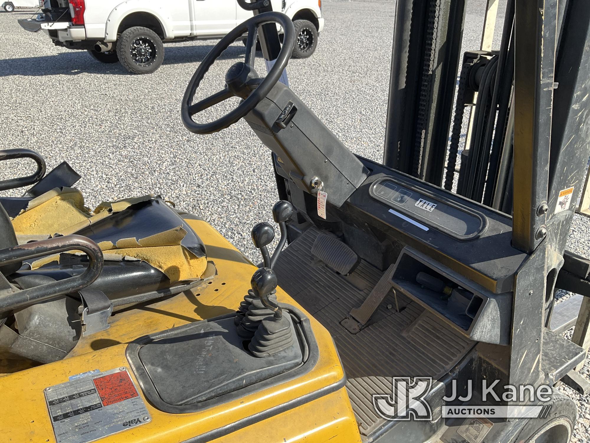 (Las Vegas, NV) 1997 Yale GLC050 Solid Tired Forklift, 5,000 Lb. Missing LPG Tank Jump To Start, Run