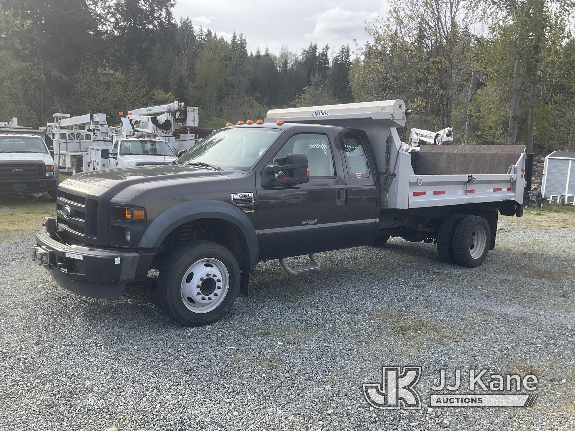 (Eatonville, WA) 2008 Ford F450 Dump Flatbed Truck Runs & Moves, Dump & Tommy Gates Operates)( Check