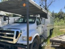 (Anderson, CA) Altec LR756, Over-Center Bucket mounted behind cab on 2013 Ford F750 Chipper Dump Tru