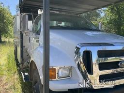 (Anderson, CA) Altec LR756, Over-Center Bucket mounted behind cab on 2013 Ford F750 Chipper Dump Tru