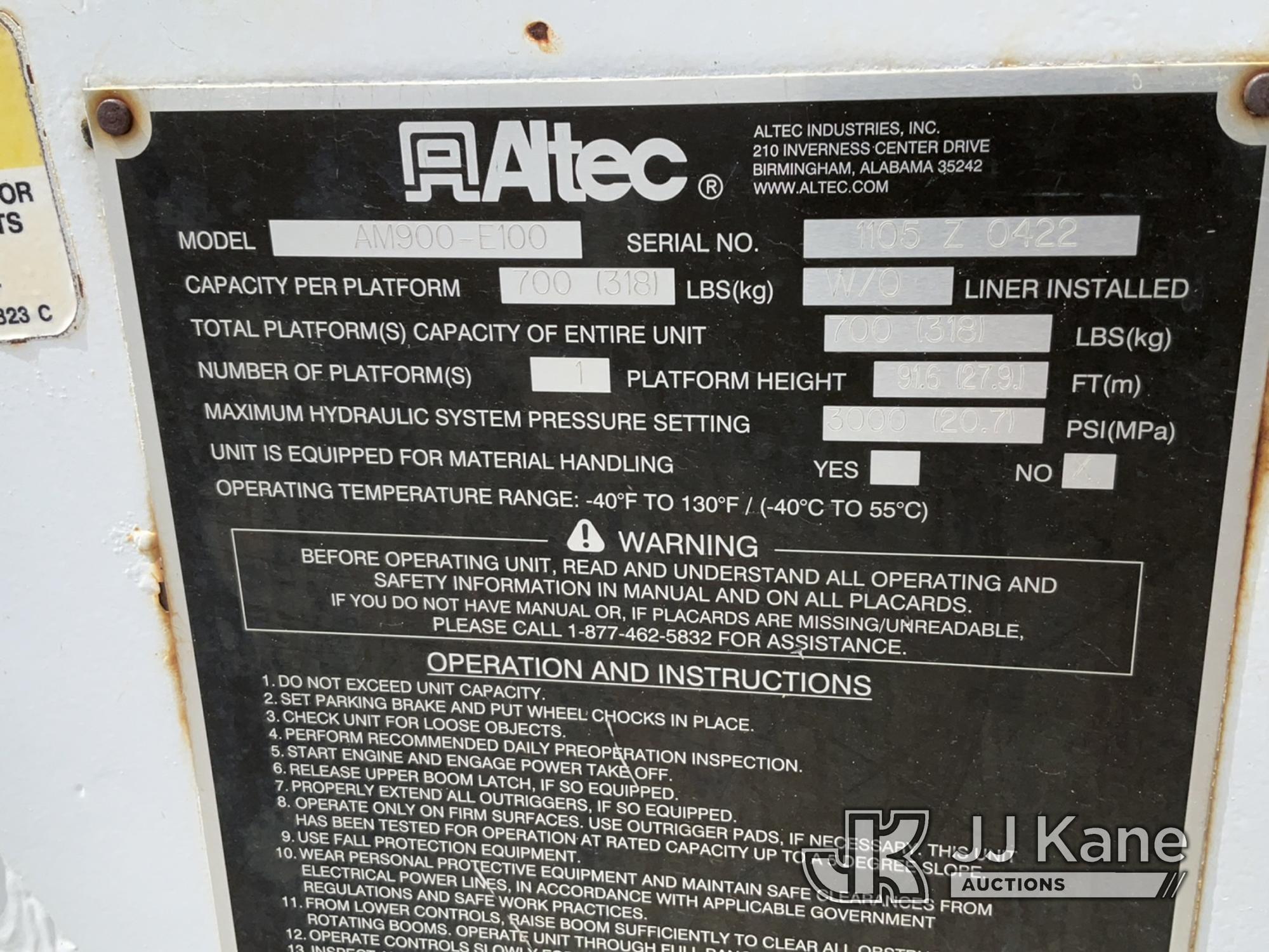 (Salt Lake City, UT) Altec AM900E100, rear mounted on 2006 International 7400 Utility Truck Red-Tagg