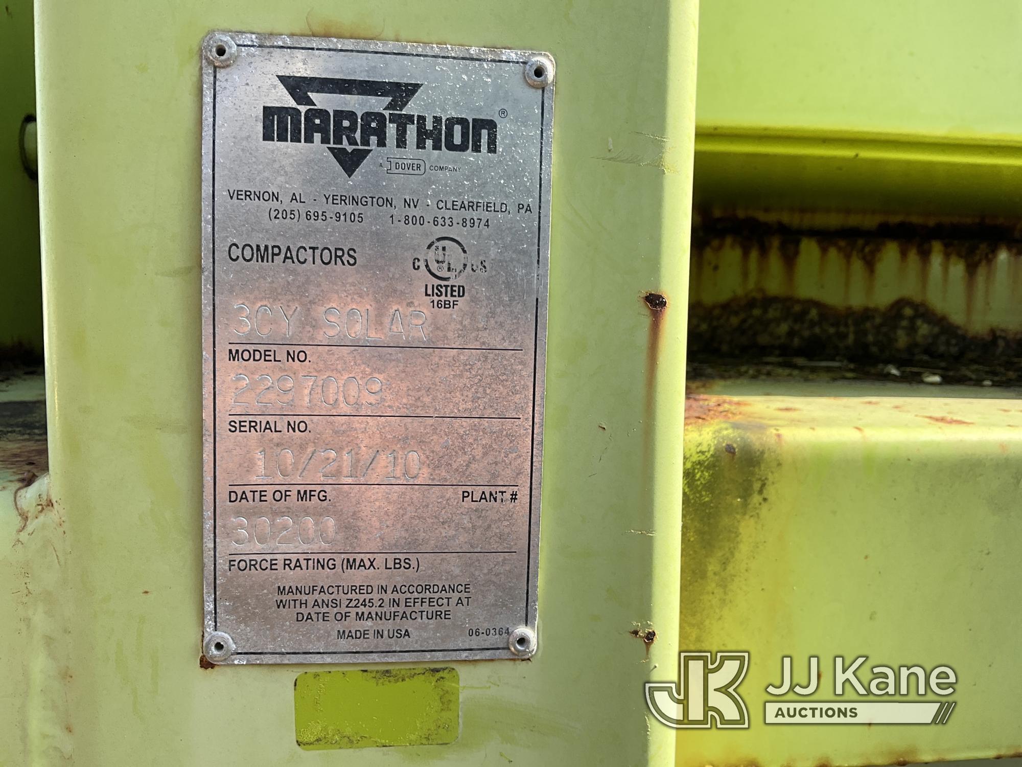 (Westlake, FL) Marathon 3CY SOLAR Trash Compactor Body Damage & Rust, Operating Condition Unknown