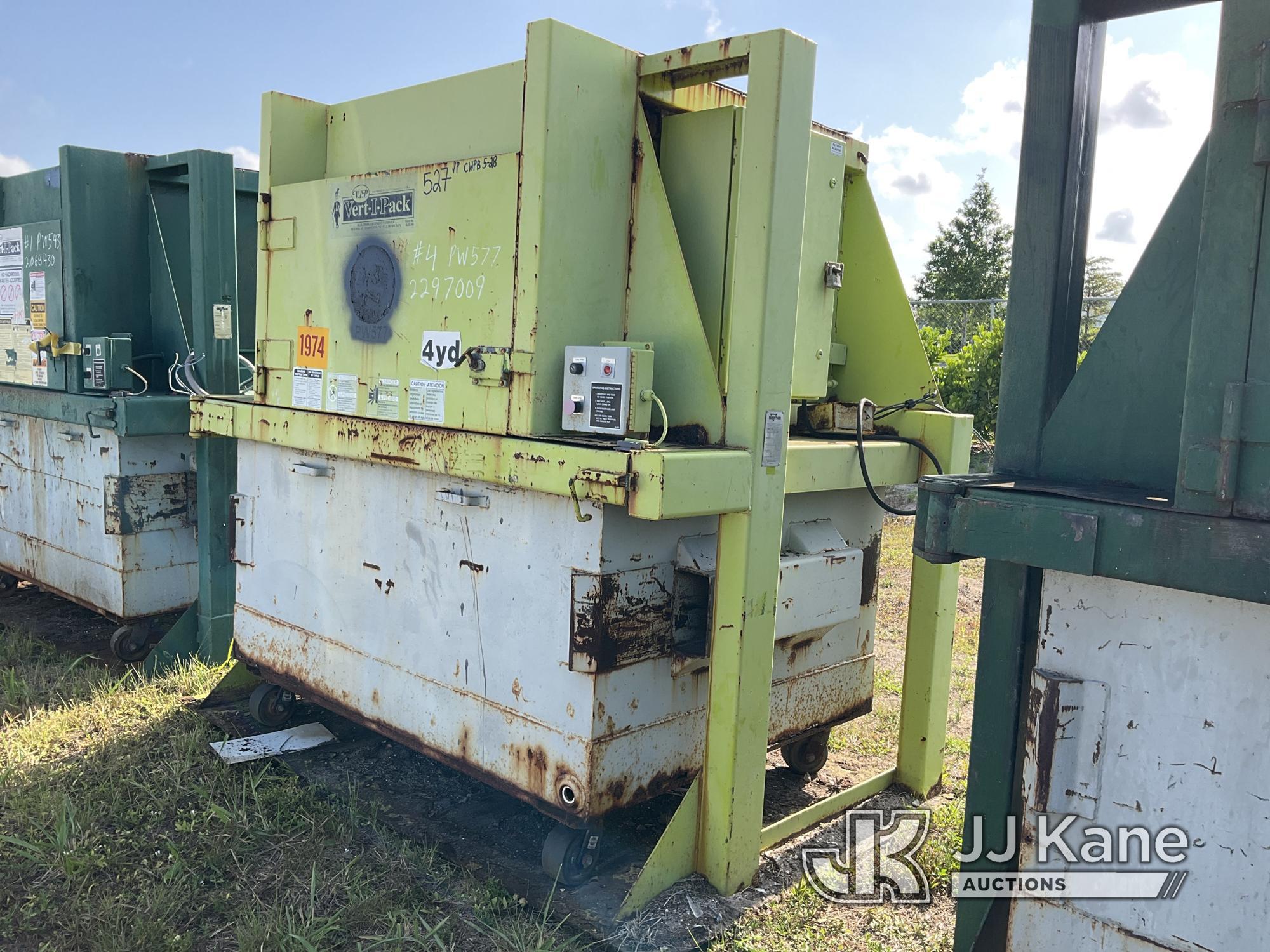 (Westlake, FL) Marathon 3CY SOLAR Trash Compactor Body Damage & Rust, Operating Condition Unknown