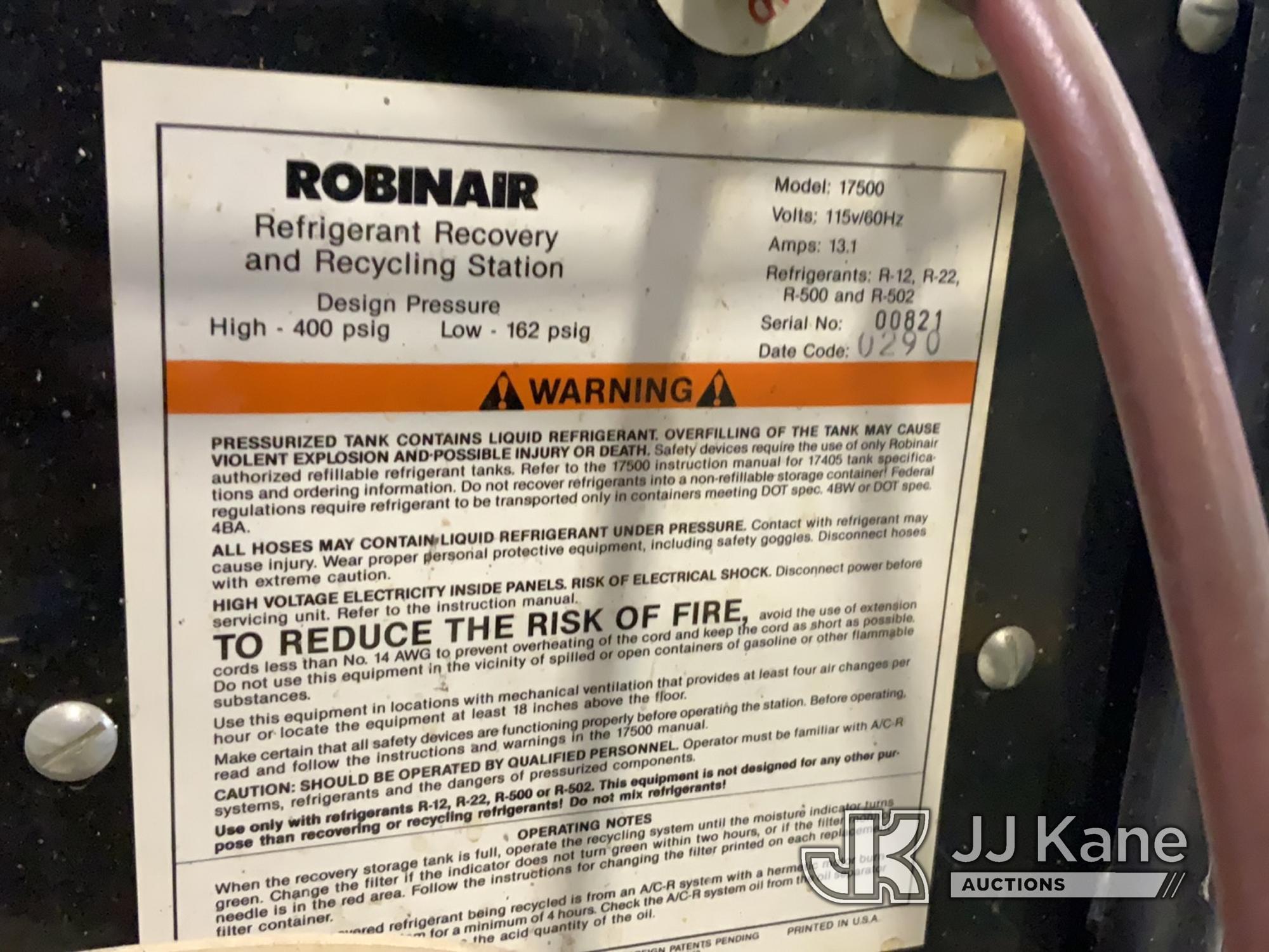 (Owensboro, KY) Robinair Refrigeration Recovery Recycle System w/ 2 Spare Tanks Not Running, Conditi