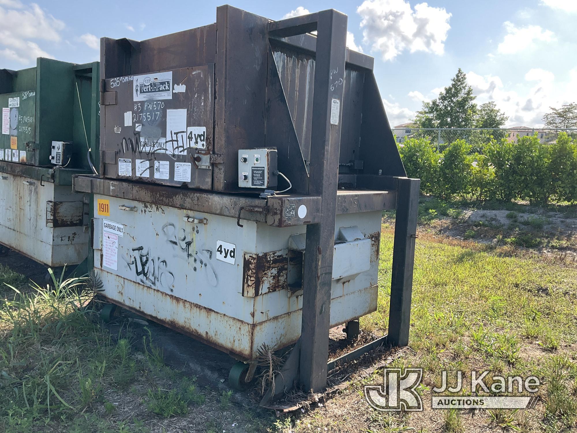 (Westlake, FL) Marathon VTP-3YD Trash Compactor Body Damage & Rust, Operating Condition Unknown