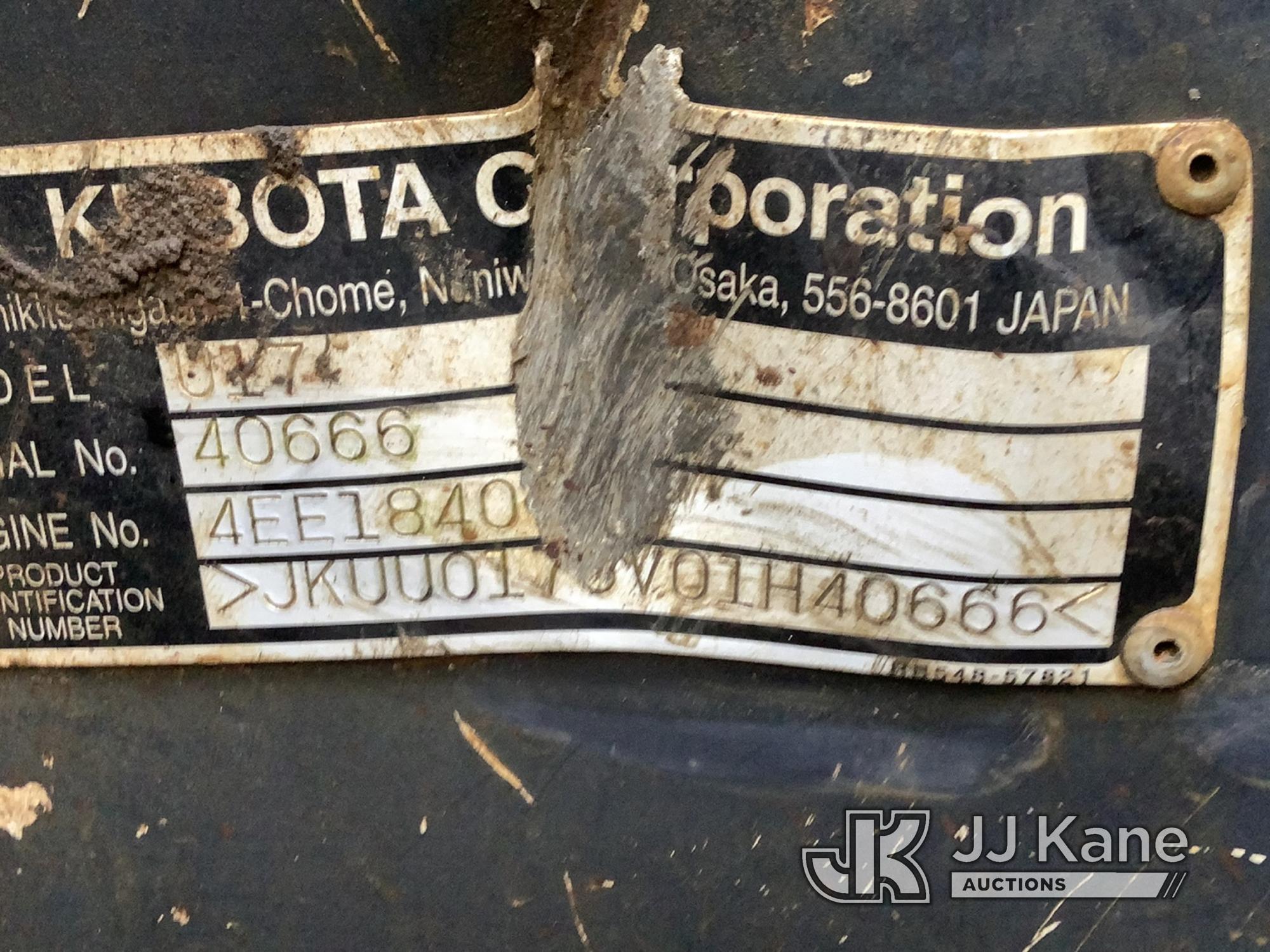 (Pensacola, FL) 2014 Kubota U17 Mini Hydraulic Excavator Runs, Moves & Operates) (Jump To Start, Una