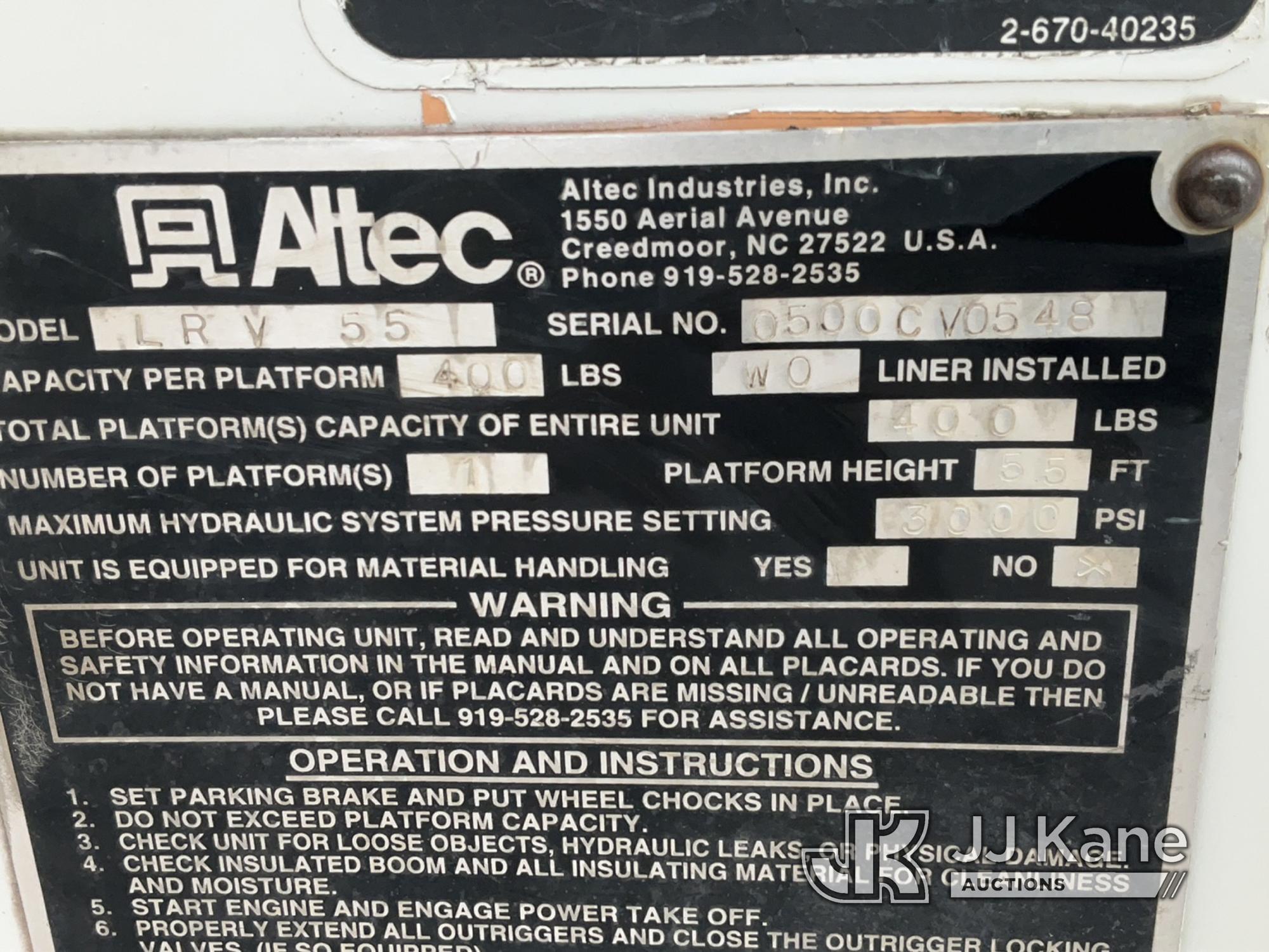 (Charlotte, NC) Altec LRV-55, Over-Center Bucket mounted behind cab on 2001 International 4700 Chipp