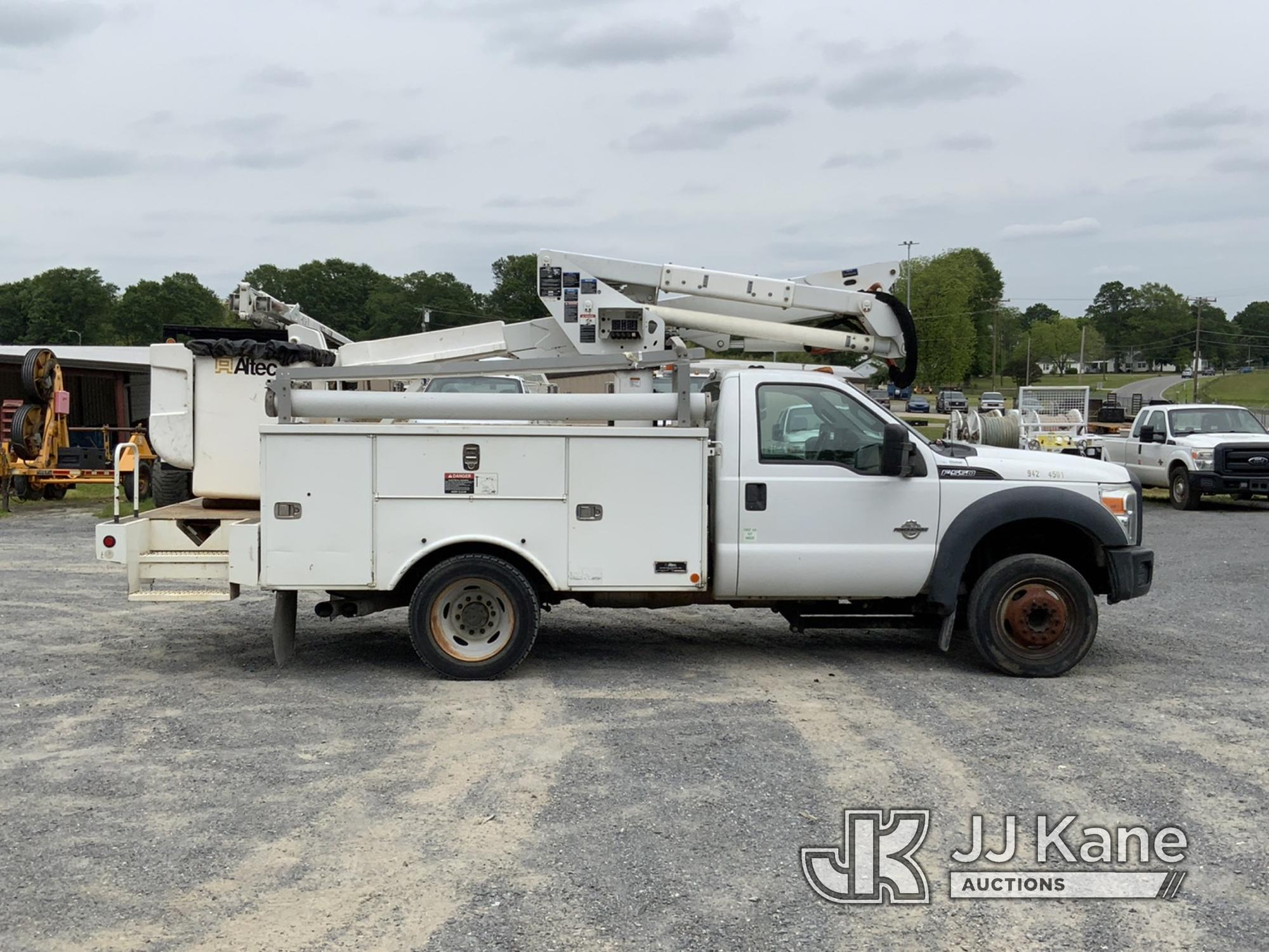 (Shelby, NC) Altec AT37G, Articulating & Telescopic Bucket Truck mounted behind cab on 2014 Ford F55