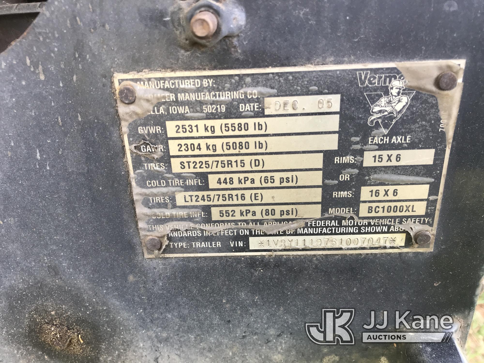 (Kodak, TN) 2006 Vermeer BC1000XL Chipper (12in Drum) No Title) (Not Running, Condition Unknown, Cra