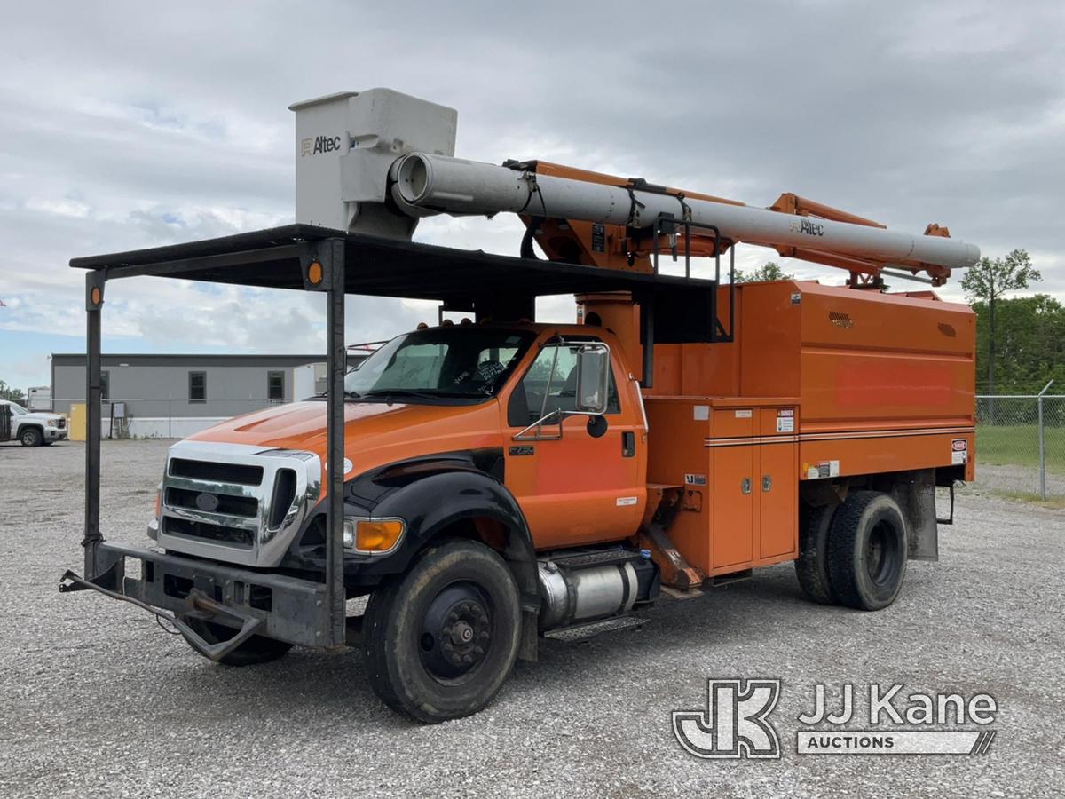 (Verona, KY) Altec LR756, Over-Center Bucket Truck mounted behind cab on 2013 Ford F750 Chipper Dump