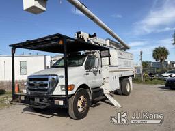 (Tampa, FL) Altec LRV-56, Over-Center Bucket Truck mounted behind cab on 2010 Ford F750 Chipper Dump