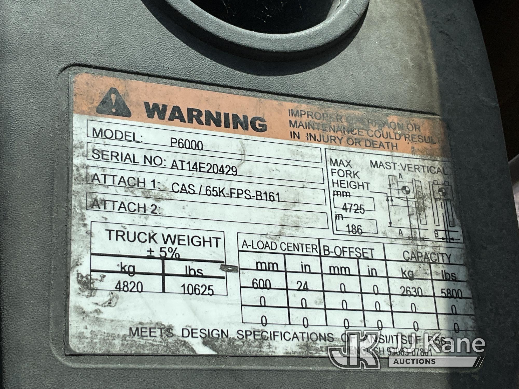 (Verona, KY) 2009 Caterpillar P6000D Rubber Tired Forklift Not Running, Condition Unknown, Steering