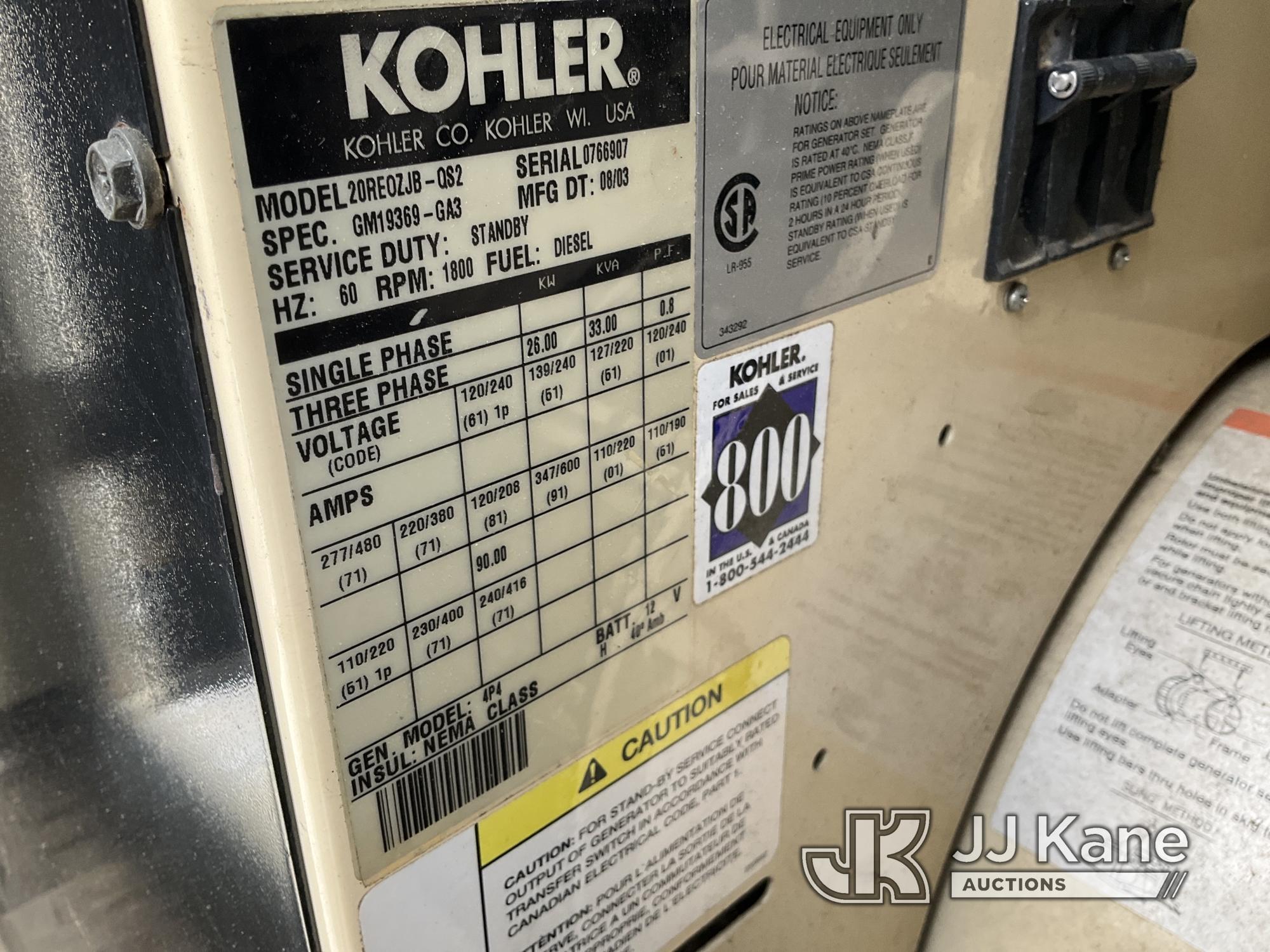 (Villa Rica, GA) 2003 Kohler 20RE0ZJB-QS2, 26KW Standby Generator Runs