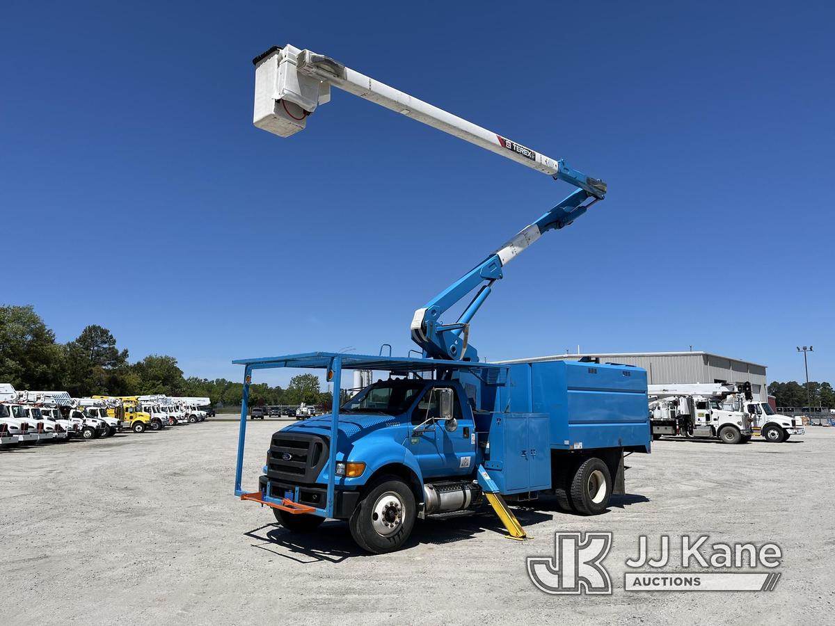 (Chester, VA) Terex XT55, Over-Center Bucket Truck mounted behind cab on 2012 Ford F750 Chipper Dump