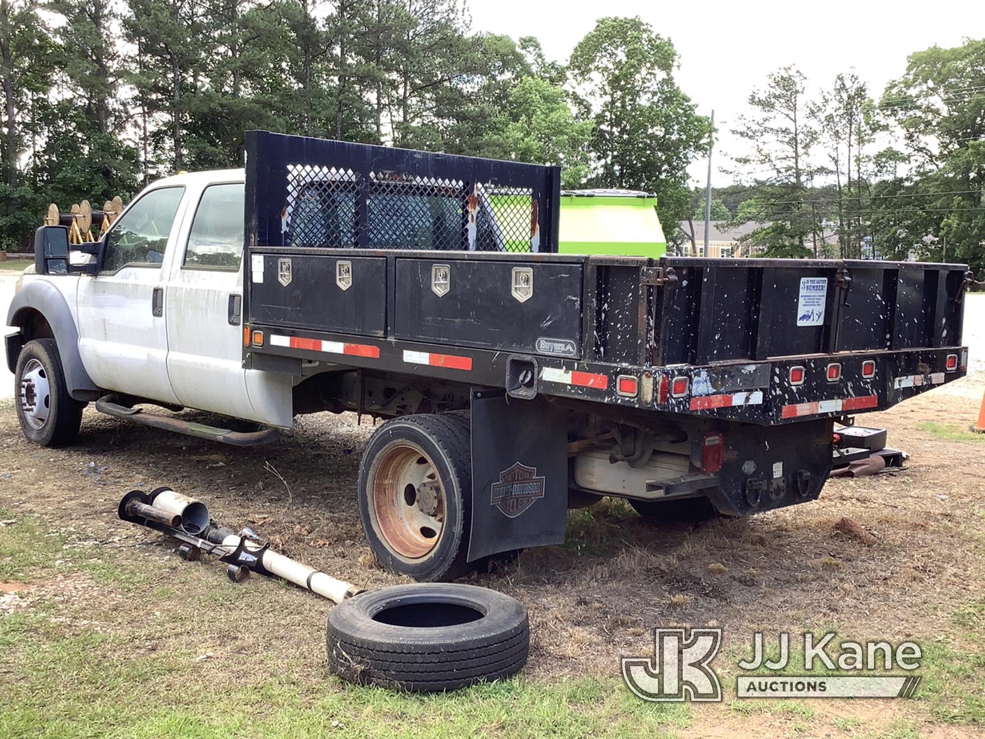 (Douglasville, GA) 2011 Ford F450 Crew-Cab Flatbed Truck Not Running, Condition Unknown, Headlight B