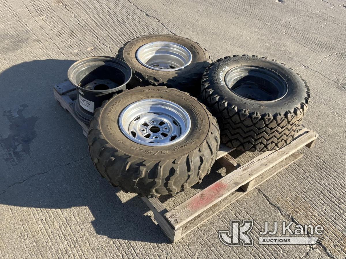 (Dixon, CA) Pallet with Miscellaneous Tires (1- 25X10.00-12NHS Tire With Rim 1-AT25X8R12 Tire With R