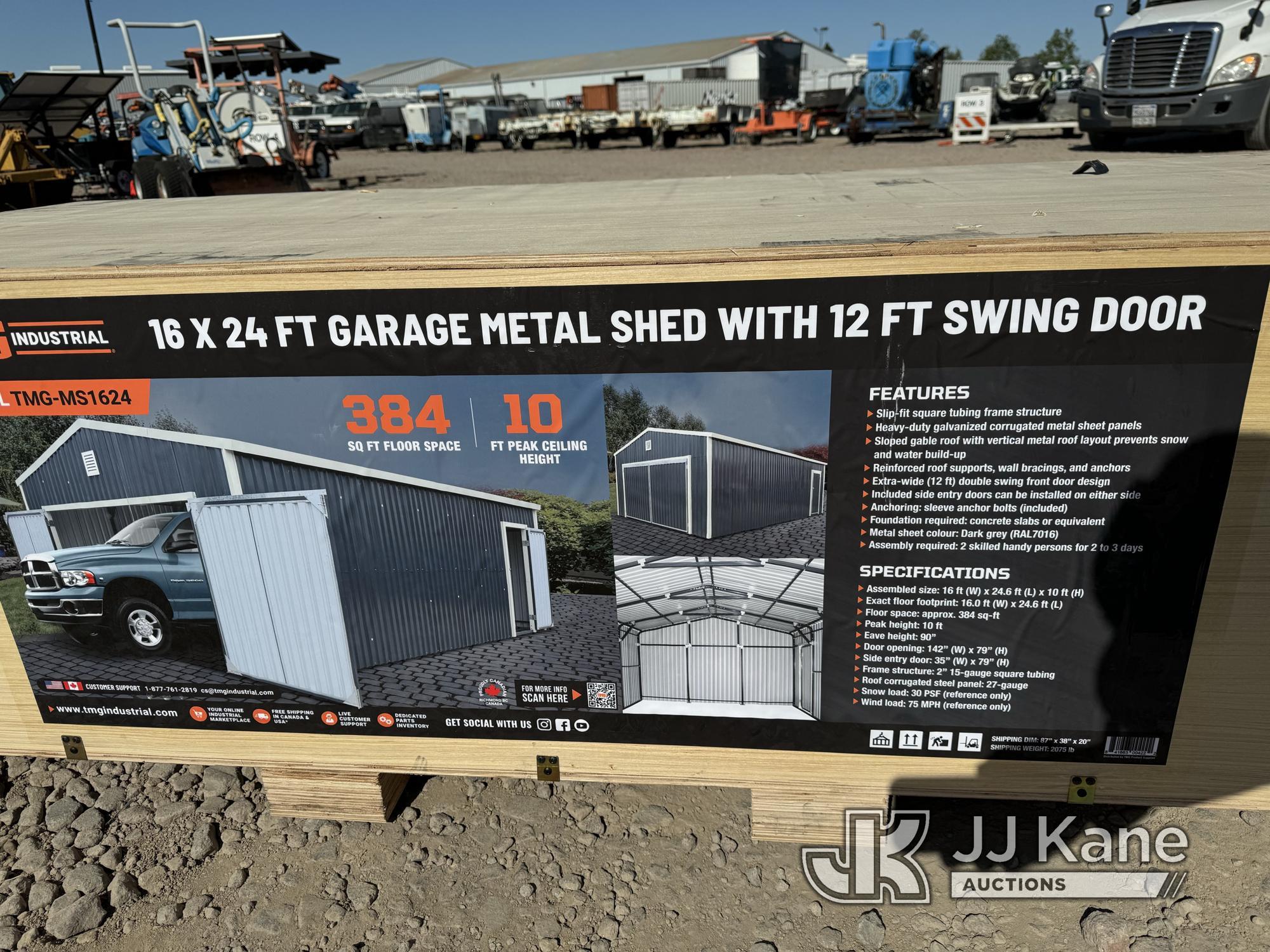 (Dixon, CA) 16ft x 24ft Metal Garage Shed (New) NOTE: This unit is being sold AS IS/WHERE IS via Tim