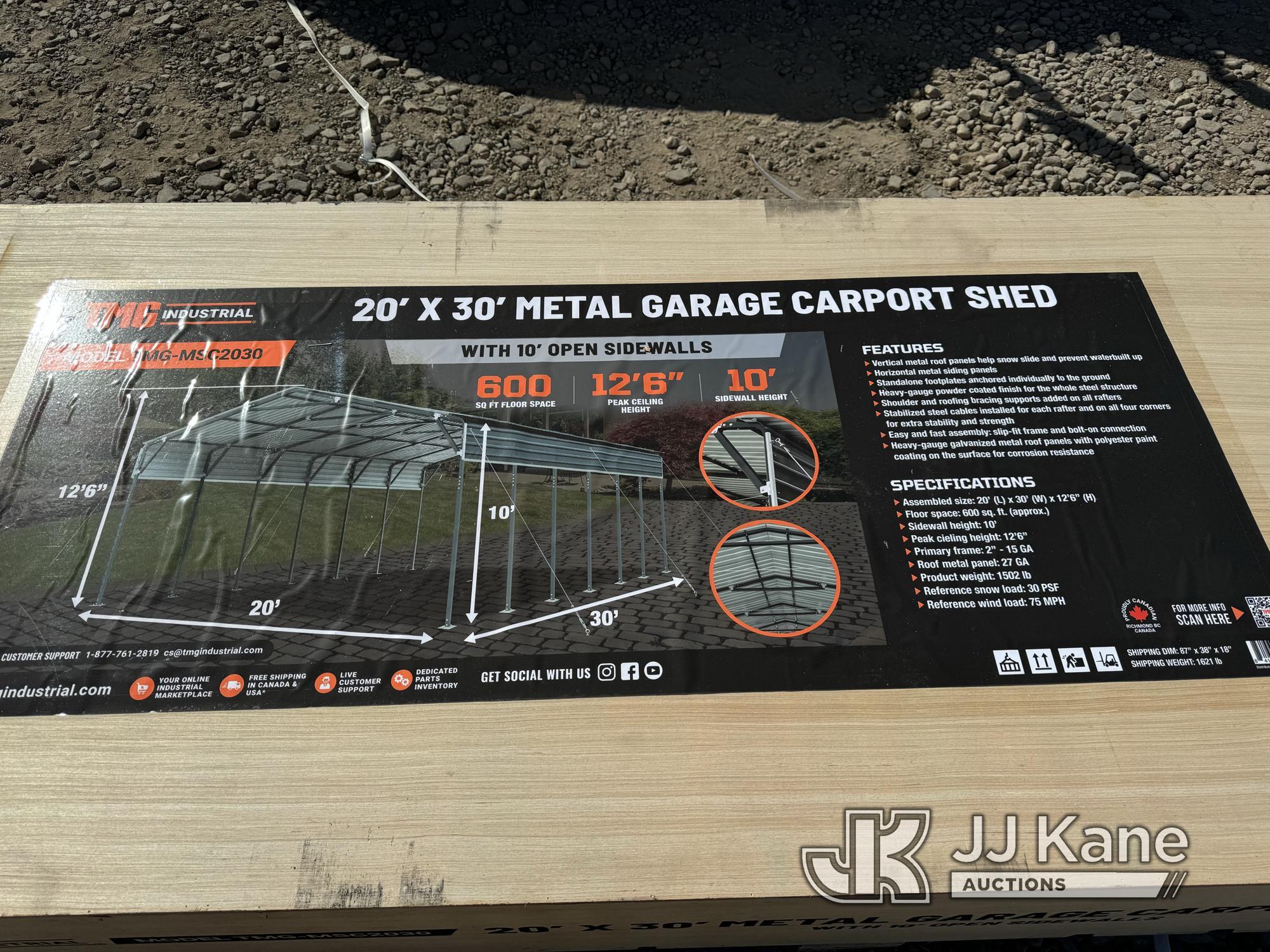 (Dixon, CA) 20ft x 30ft Metal Garage Carport (New) NOTE: This unit is being sold AS IS/WHERE IS via