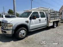 2008 Ford F550 4x4 Crew-Cab Flatbed Truck Runs & Moves) (Jump To Start, Check Engine Light On, Rear 