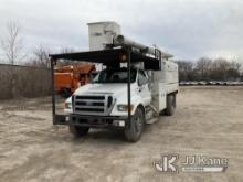 Altec LR756, Over-Center Bucket Truck mounted behind cab on 2012 Ford F750 Chipper Dump Truck Runs, 