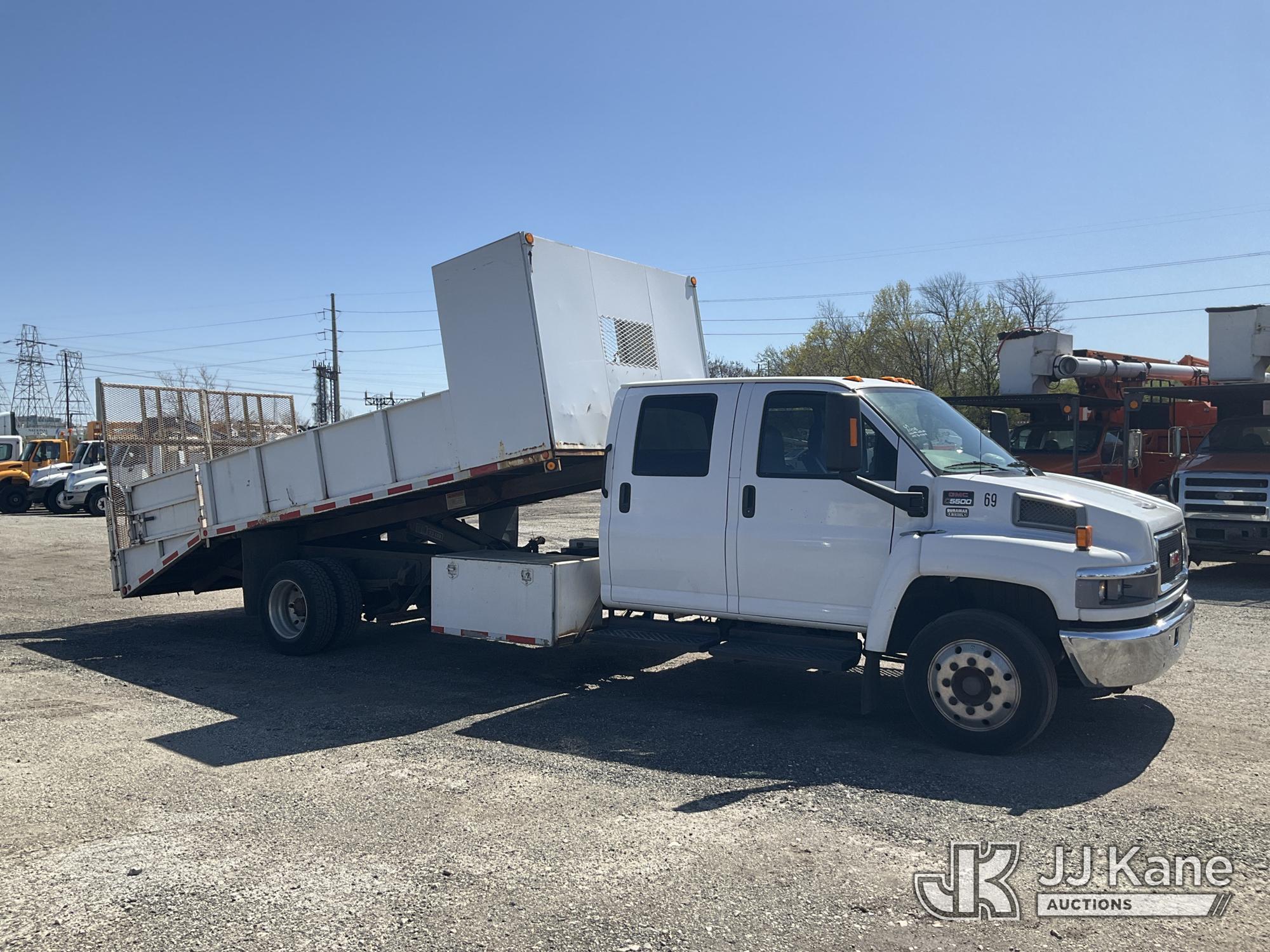 (Plymouth Meeting, PA) 2008 GMC C5500 Crew-Cab Flatbed/Dump Truck Runs Moves & Dump Operates, Body &