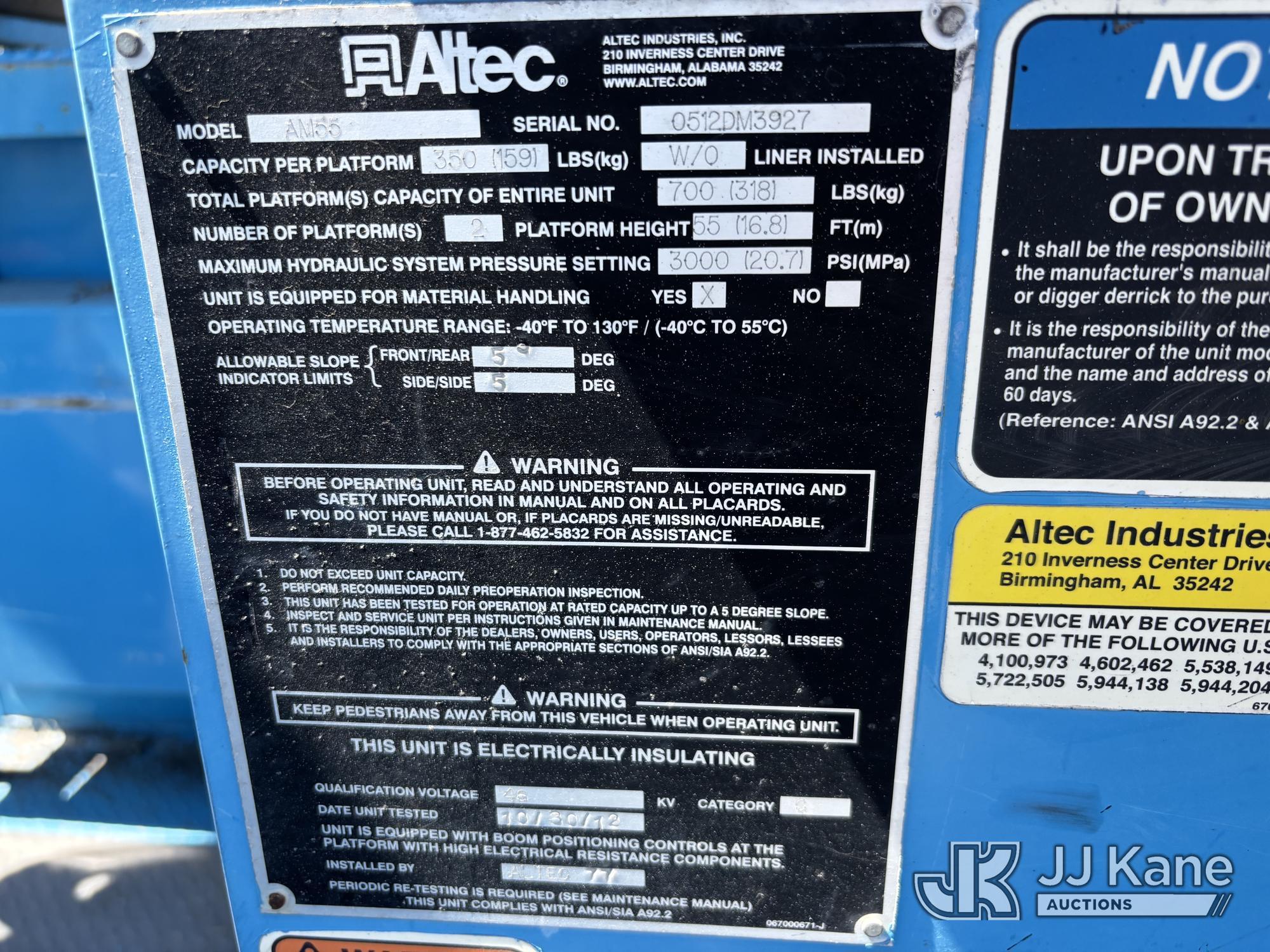 (Dixon, CA) Altec AM55, Over-Center Material Handling Bucket Truck rear mounted on 2013 Internationa