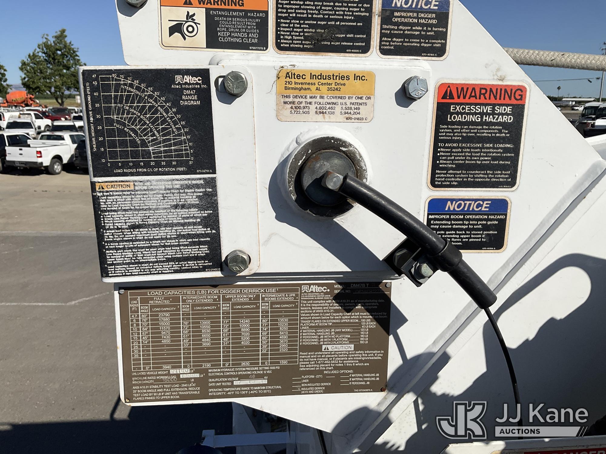 (Dixon, CA) Altec DC47-BTR, Digger Derrick rear mounted on 2015 Freightliner M2 106 4x4 Utility Truc