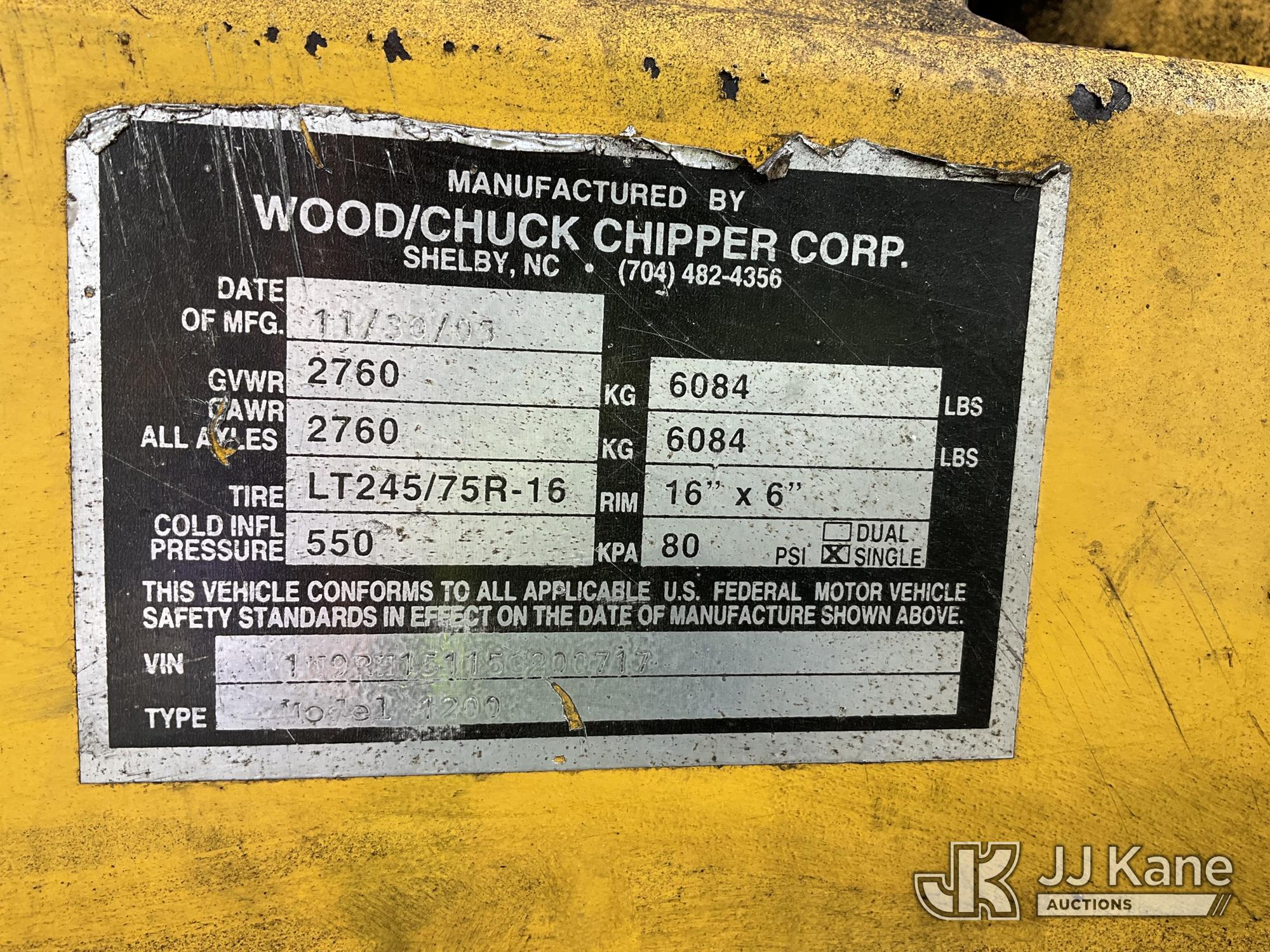 (Dixon, CA) 2005 Wood Chuck 1200 Chipper (12in Disc) Not Running, Condition Unknown) (Towable, No Ke