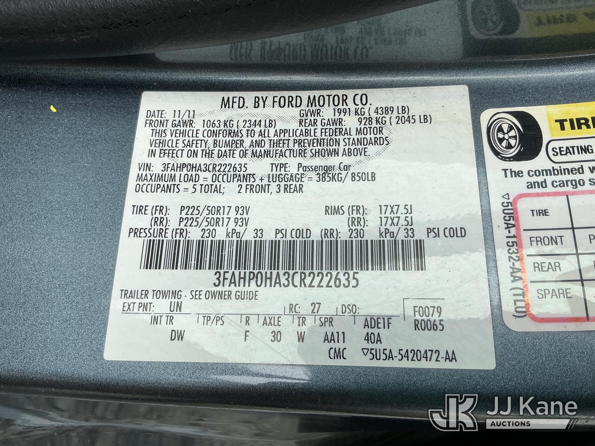(China Grove, NC) 2012 Ford Fusion 4-Door Sedan Runs & Moves) (Paint Damage