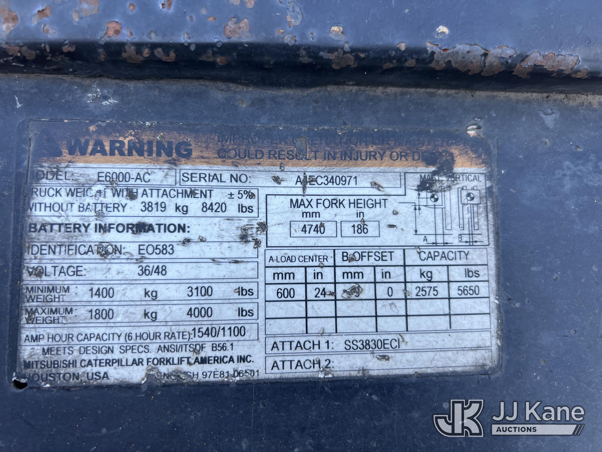 (Villa Rica, GA) CAT E6000-AC 5,650# Solid Tired Forklift, (GA Power Unit) Not Operating, Condition