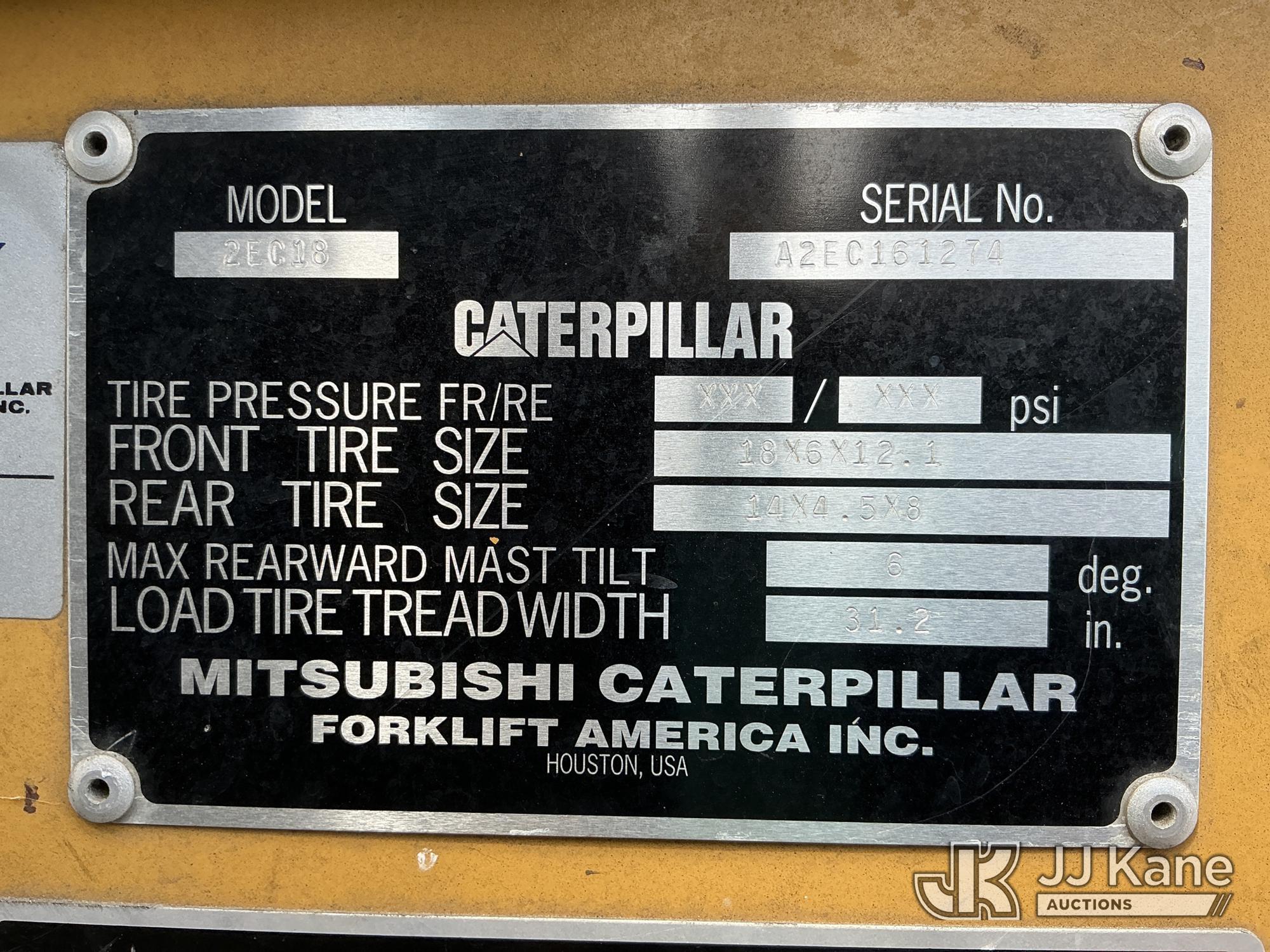 (China Grove, NC) Caterpillar 2EC18, 3,100# Solid Tired Forklift Duke Unit) (Runs, Moves & Operates