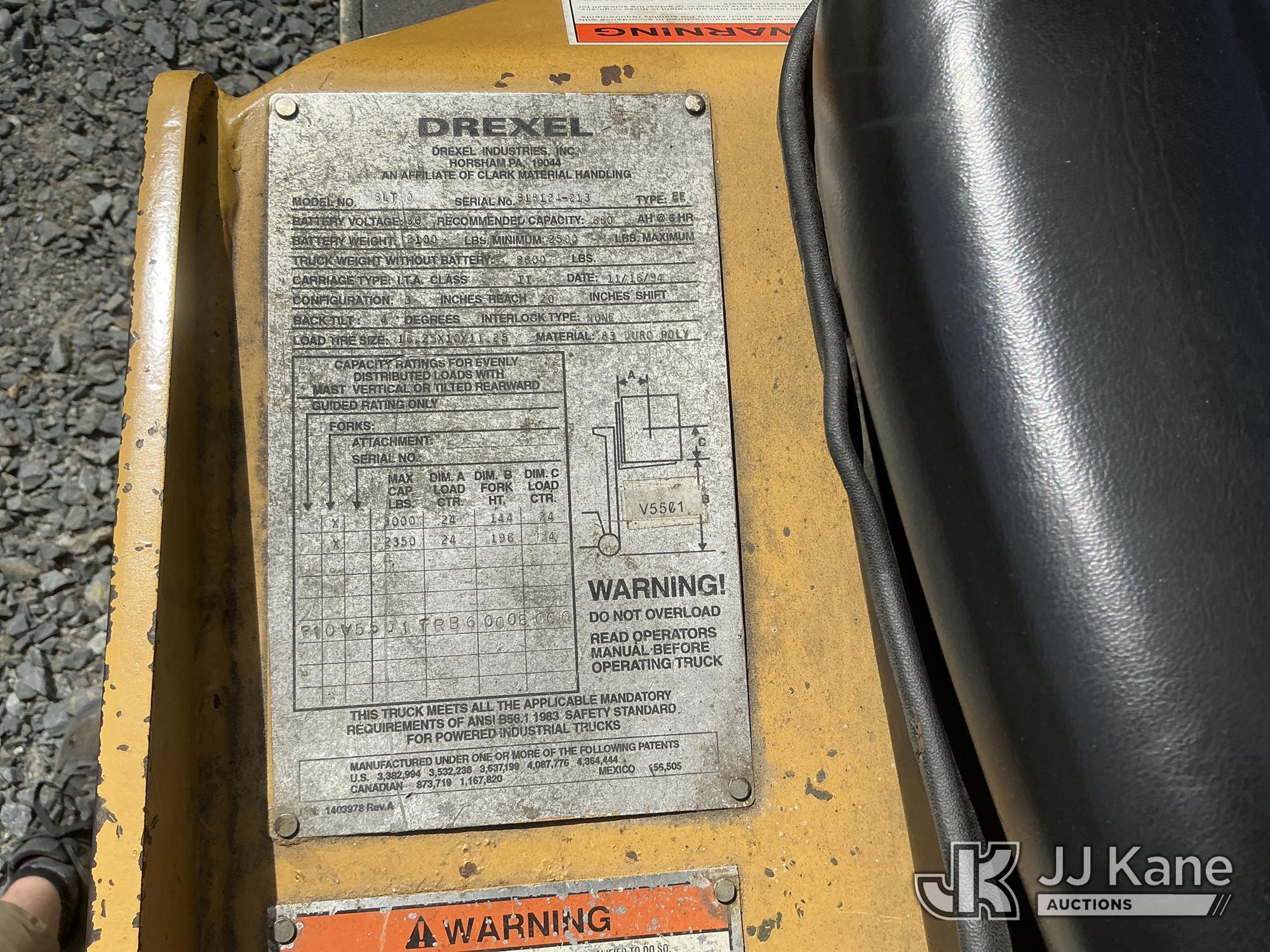 (China Grove, NC) 1995 Drexel SLT30, 3,000# Solid Tired Forklift Duke Unit) (Moves & Operates) (Hour