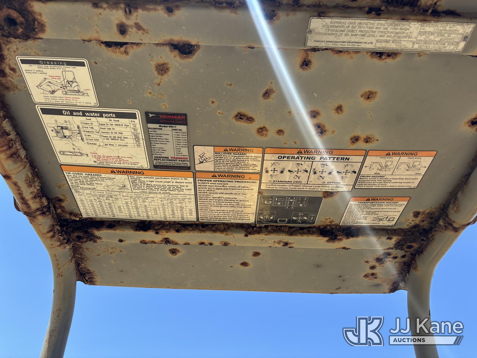 (Westlake, FL) 2014 Yanmar VI017 Mini Hydraulic Excavator Not Running, Condition Unknown) (Body & Pa