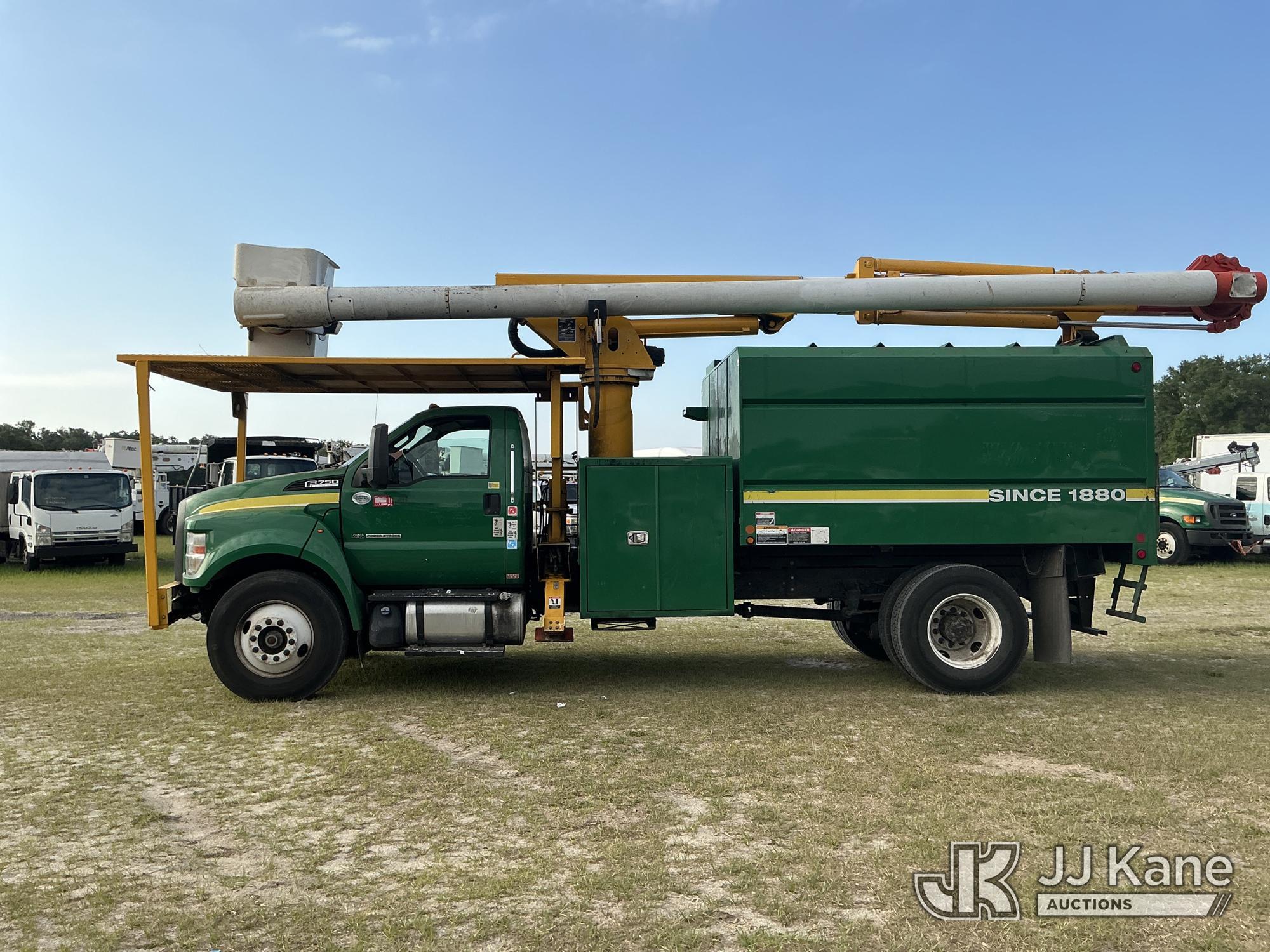 (Tampa, FL) Altec LR7-58, Over-Center Bucket Truck mounted behind cab on 2017 Ford F750 Chipper Dump
