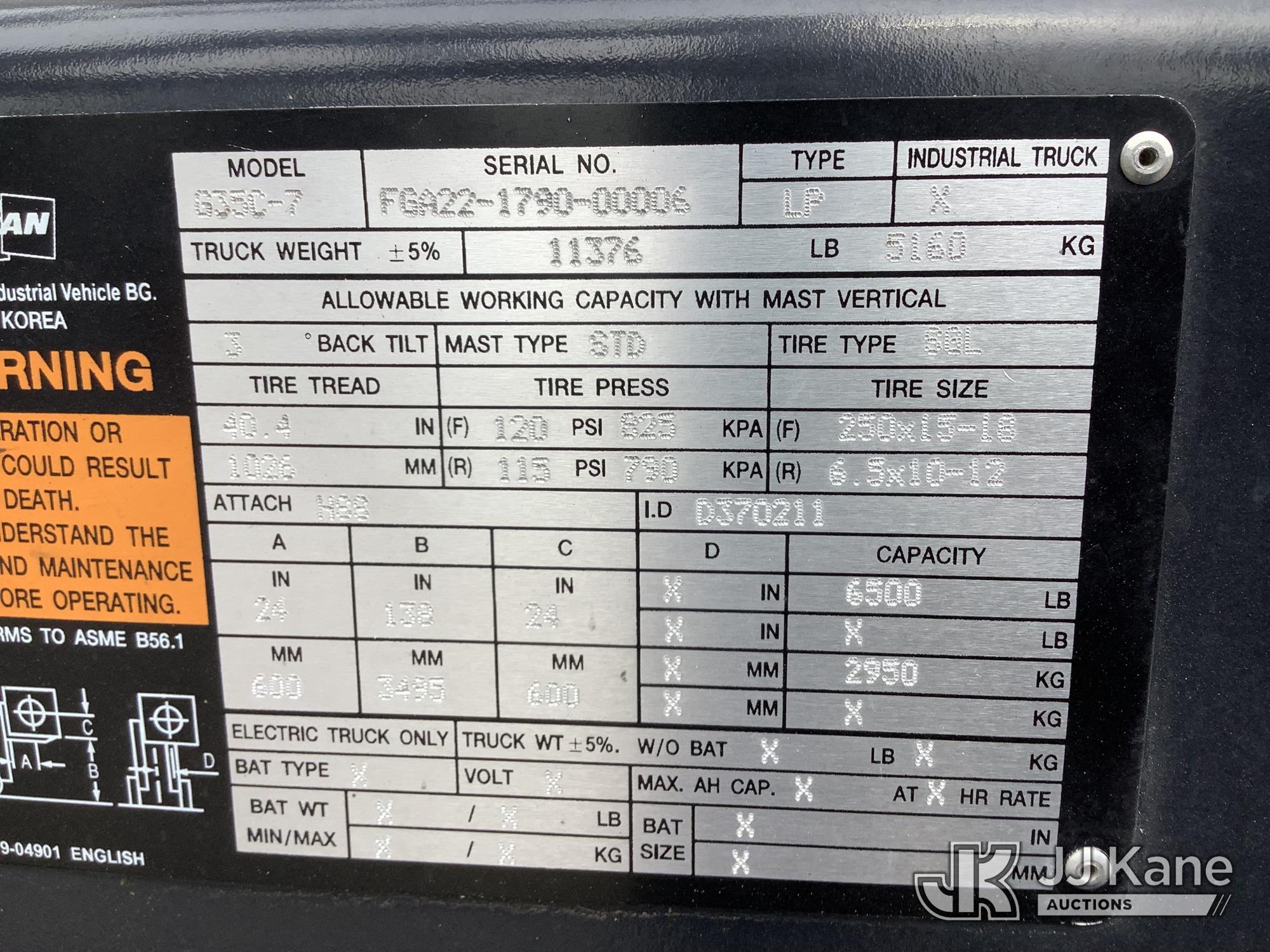 (Graysville, AL) 2018 Doosan G35C-7 Pneumatic Tired Forklift Runs, Moves & Operates) (Minor Body Dam